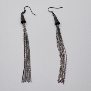 Vintage Fashion 80's Black Gun Metal Chain Dangle Large Drop Earrings 4"